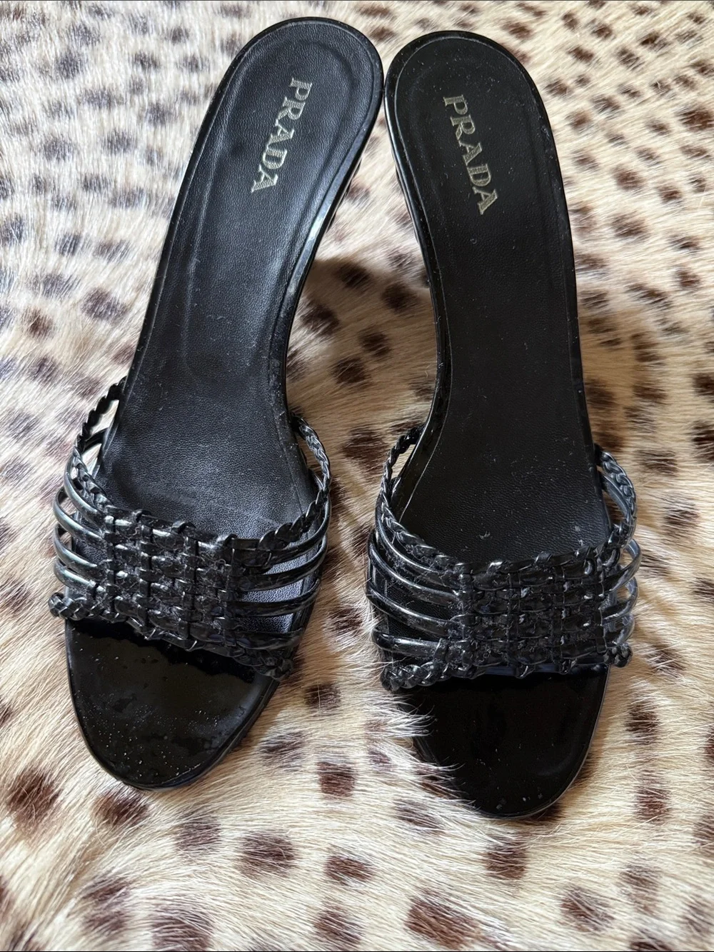Prada Vernice Glamour Nero Wedge Sandal